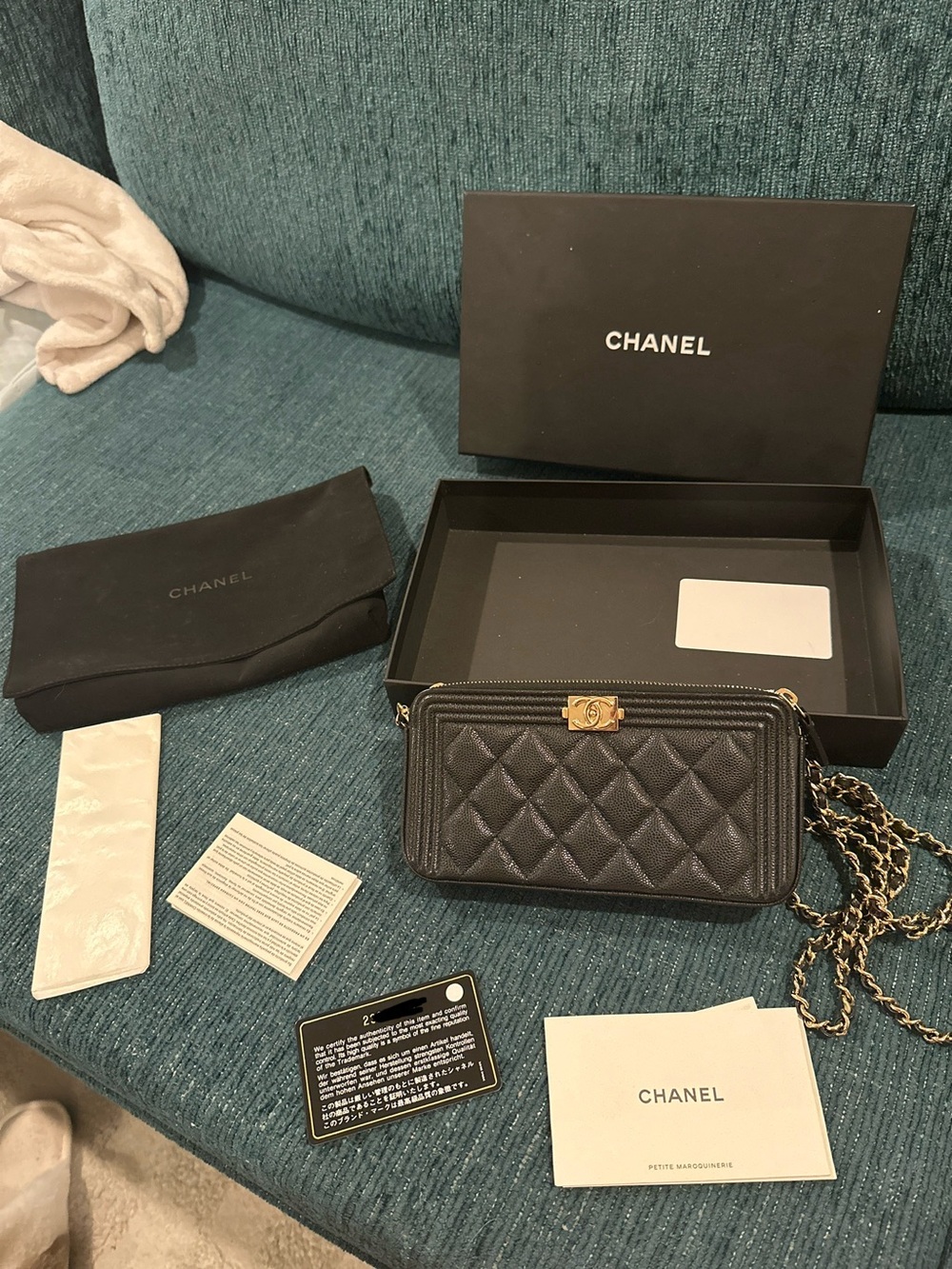 Chanel Boy Black Quilted Caviar Leather Wallet on Chain - Picture 2 of 5